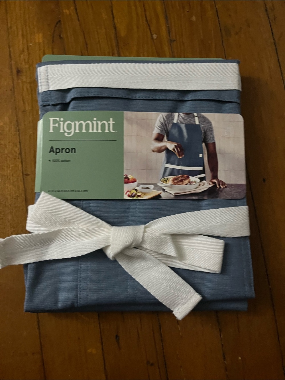 Mint Blue-Gray Cotton Apron with White Ties
